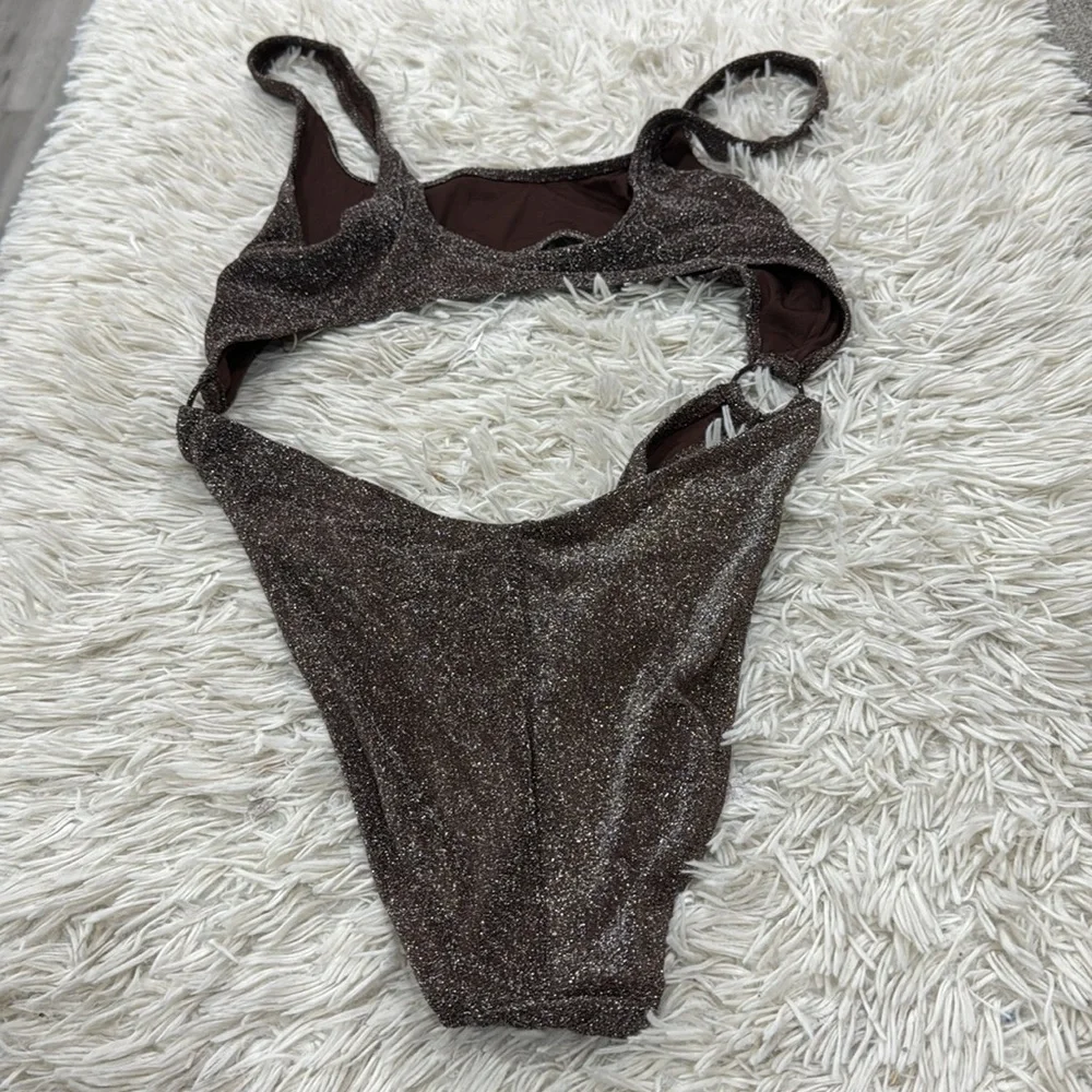 Skims Metallic Glitter Swim Cut Out Monokini One Piece in Cocoa